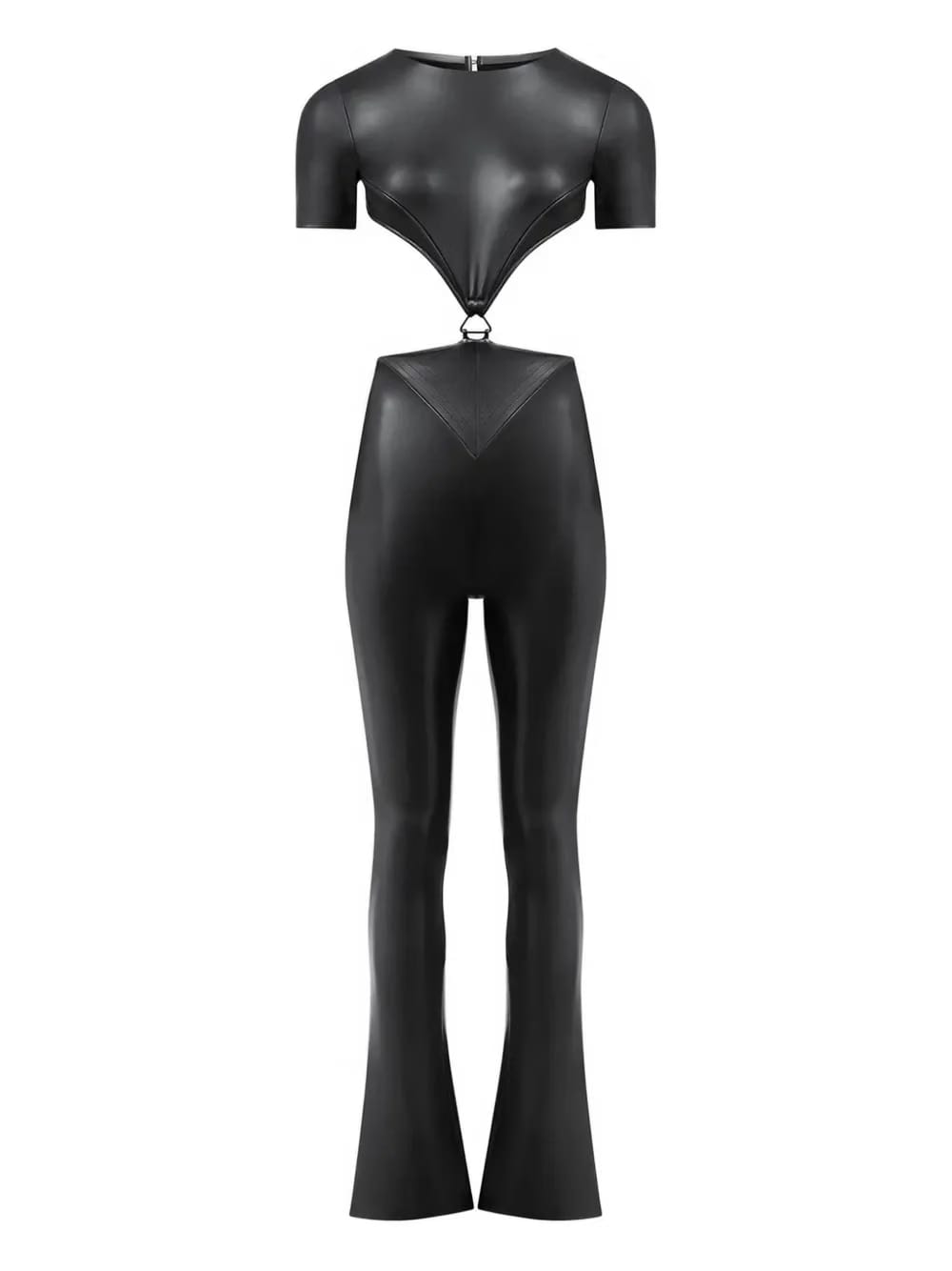 faux-leather black backless jumpsuit
