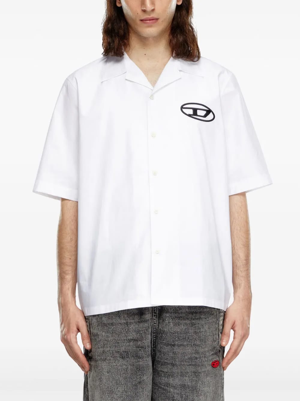 logo embroidered bowling shirt