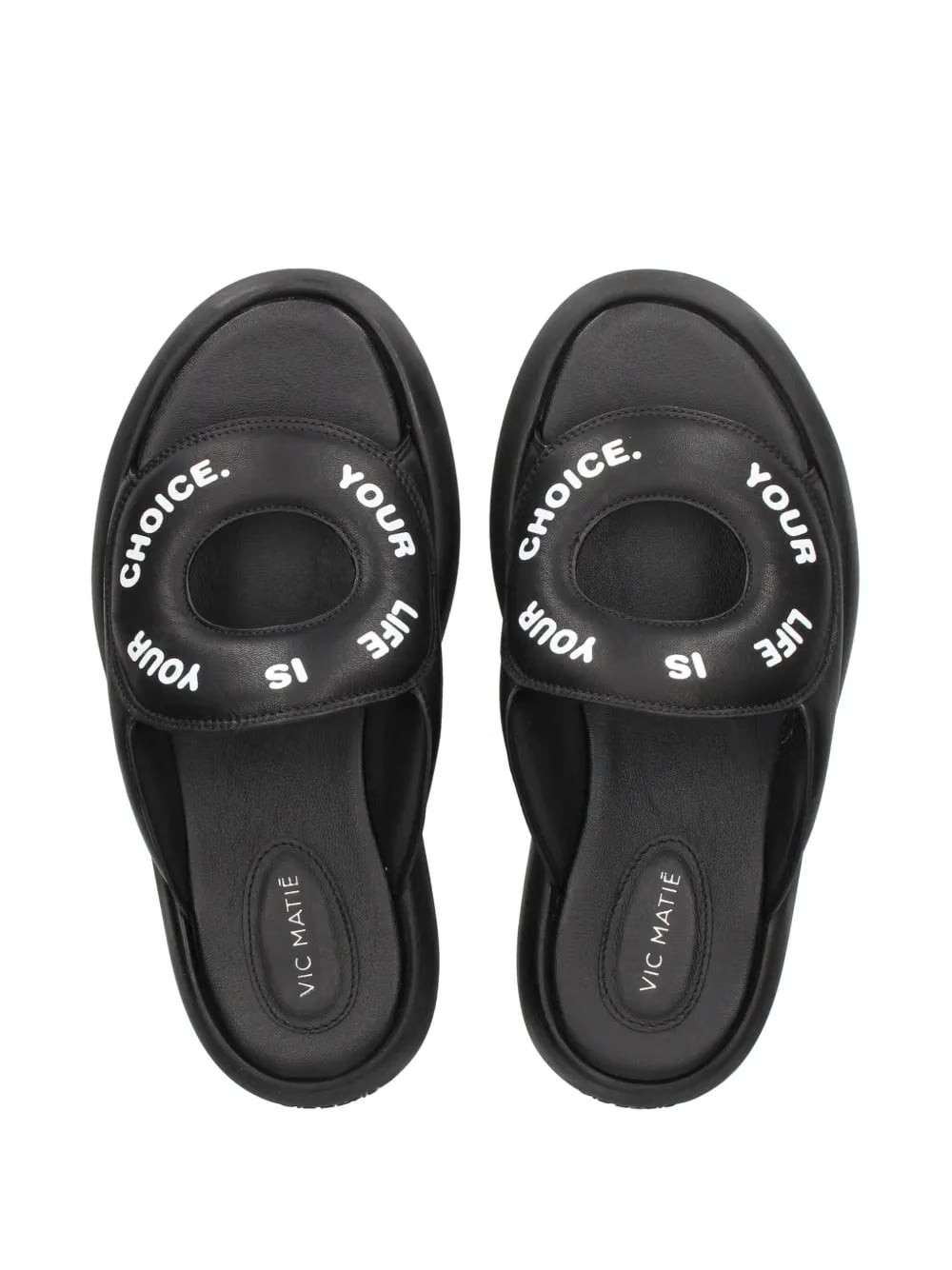 slogan-print leather slides
