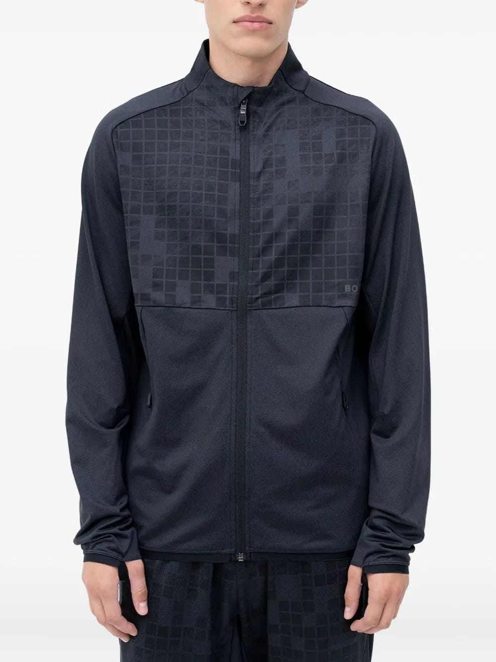 grid zip-up sweater