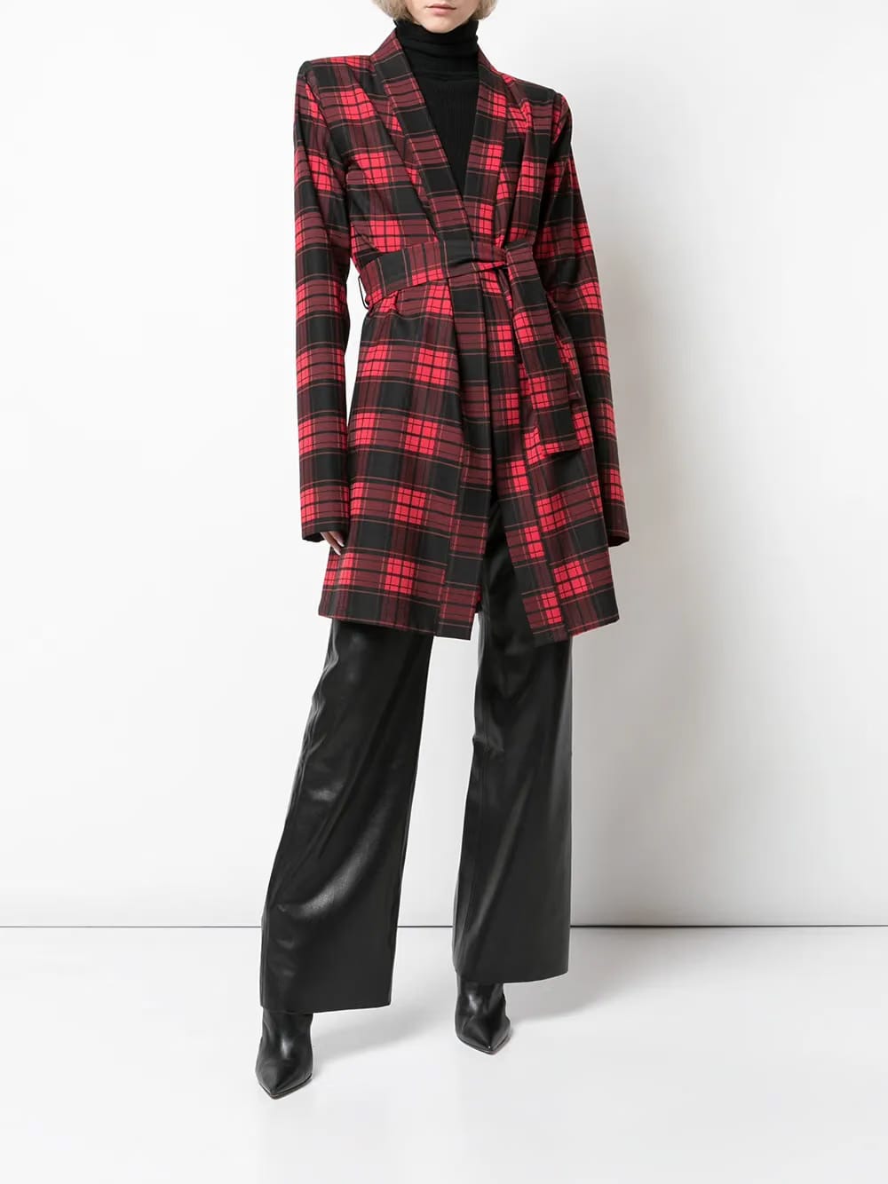 plaid belted coat