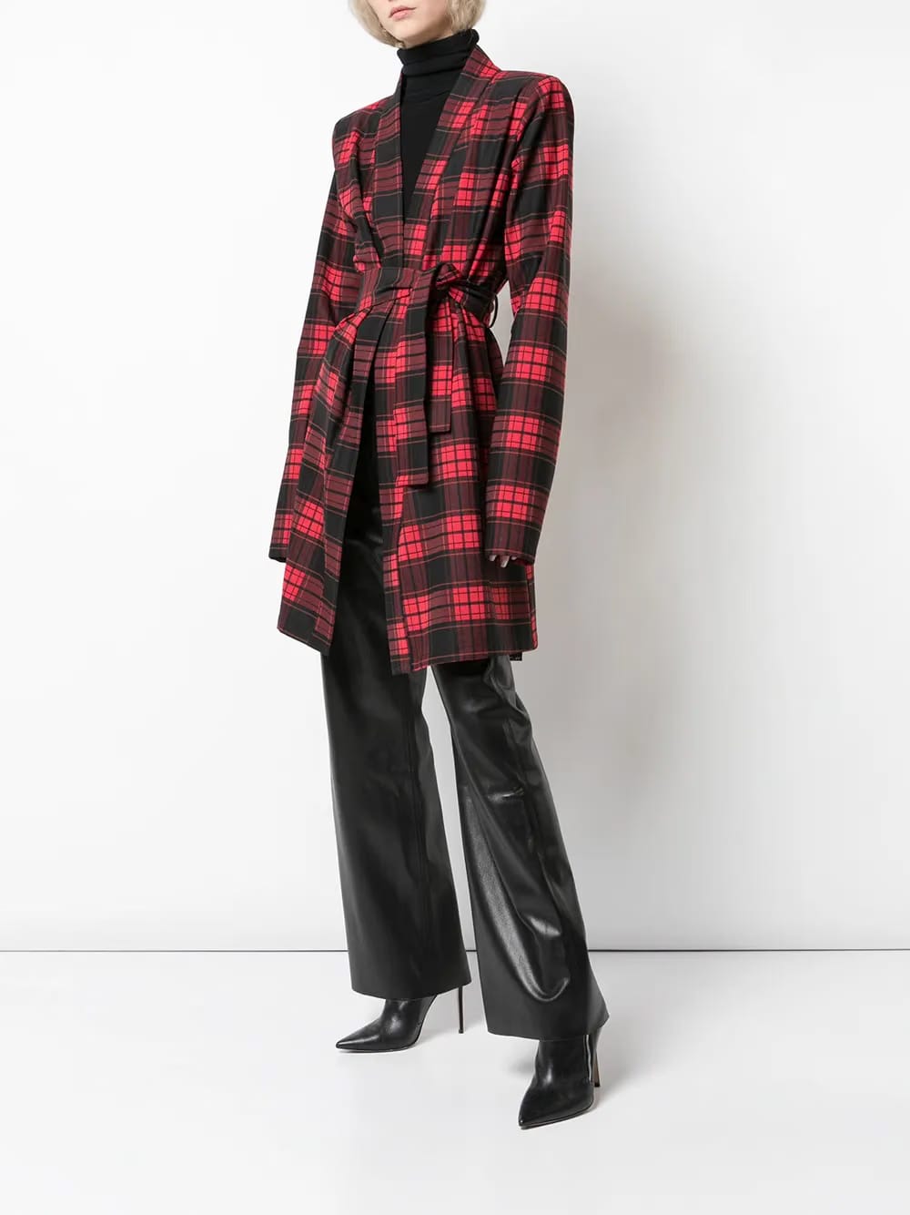 plaid belted coat