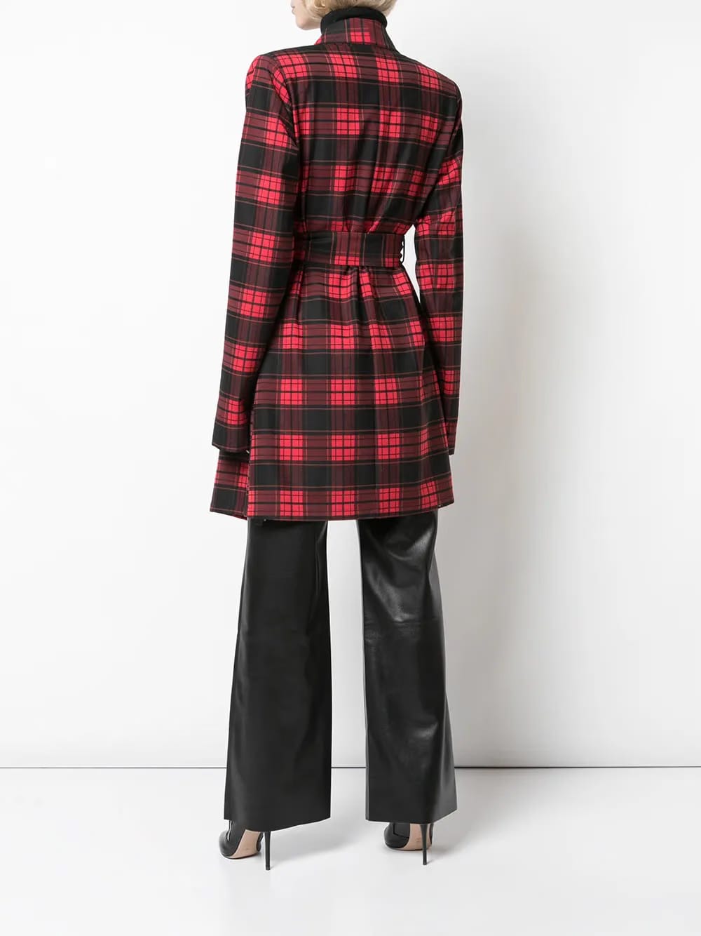 plaid belted coat