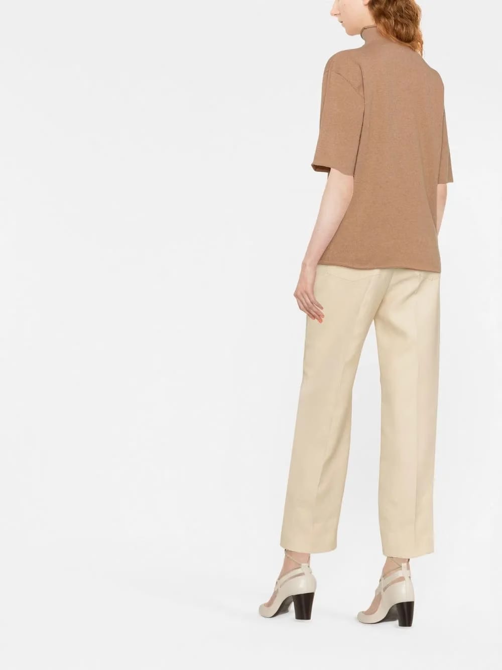 short-sleeved roll-neck knitted top