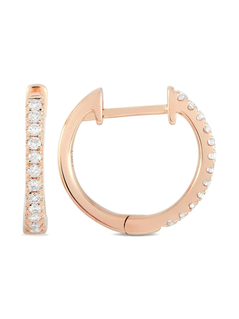 14K rose gold diamond huggie-hoop earrings