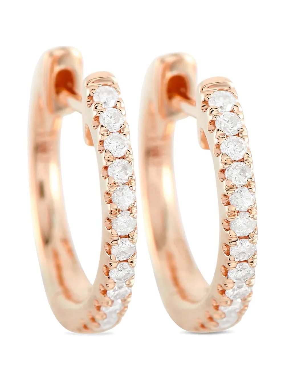 14K rose gold diamond huggie-hoop earrings