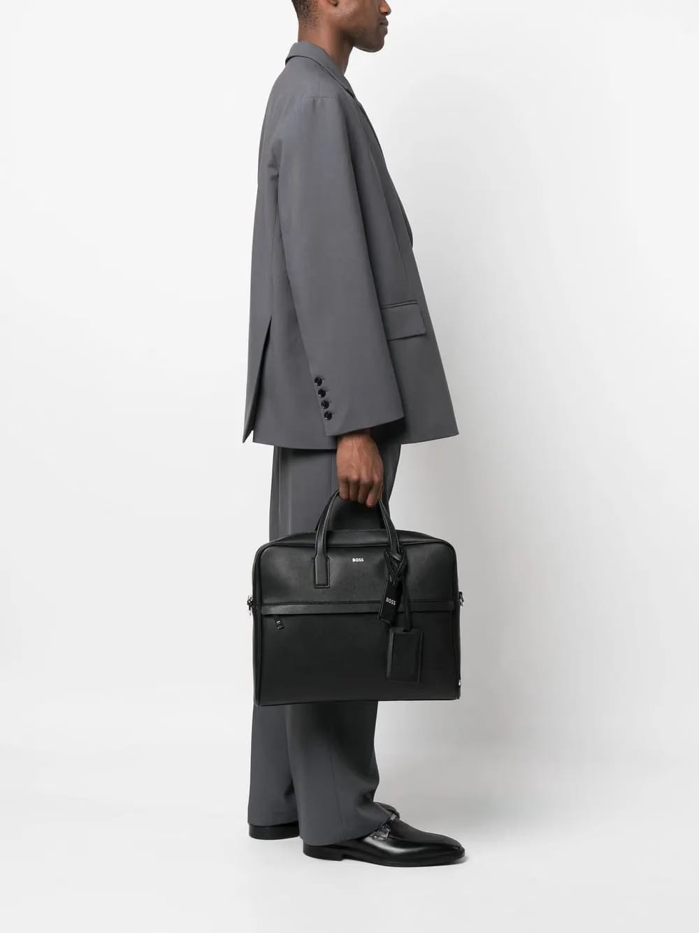 logo-stamp leather laptop bag