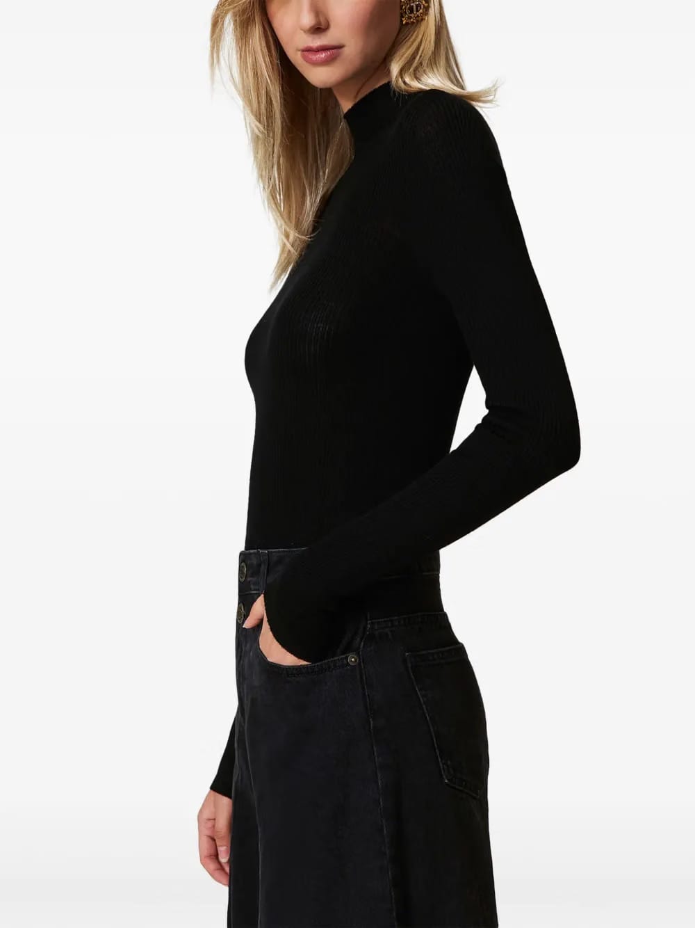 high-neck seamless sweater