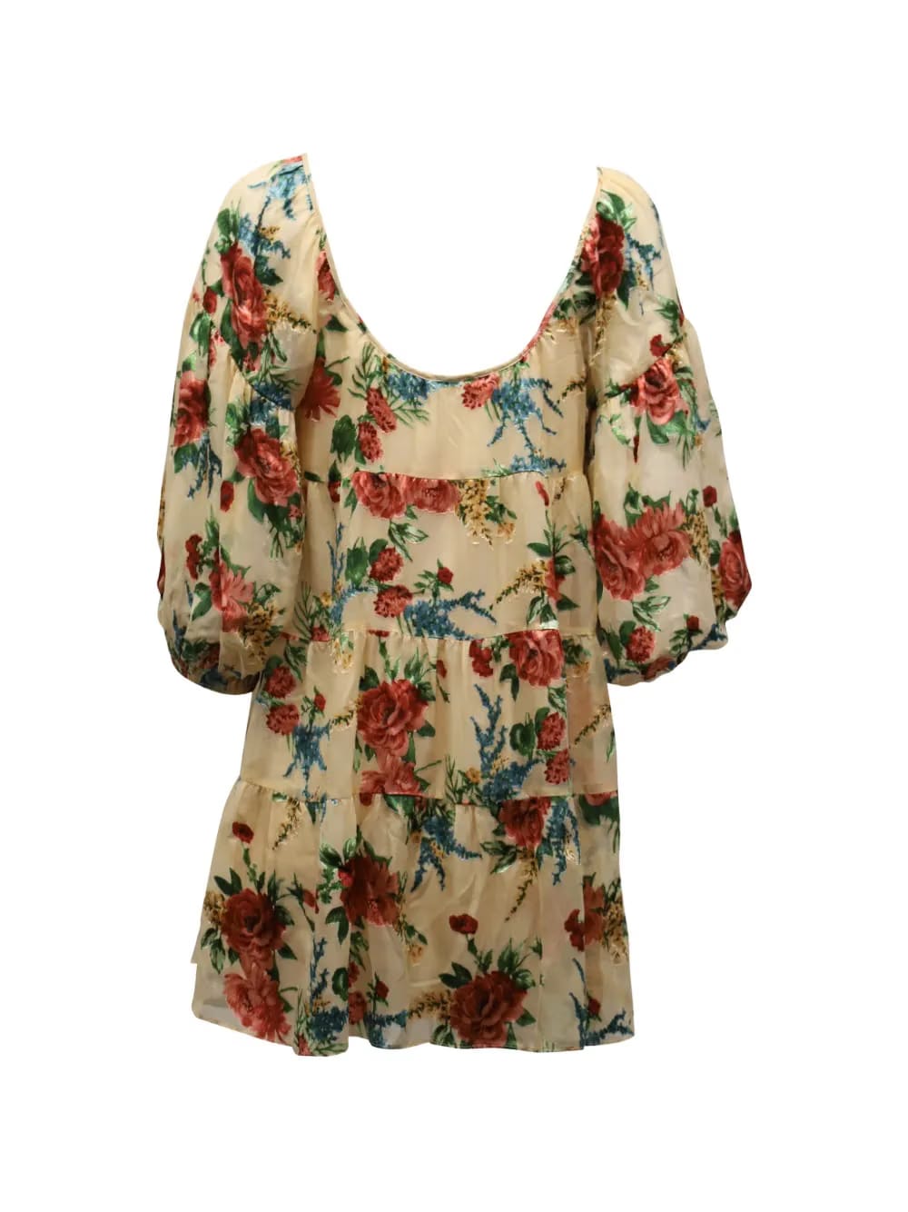 puff-sleeved floral-print dress