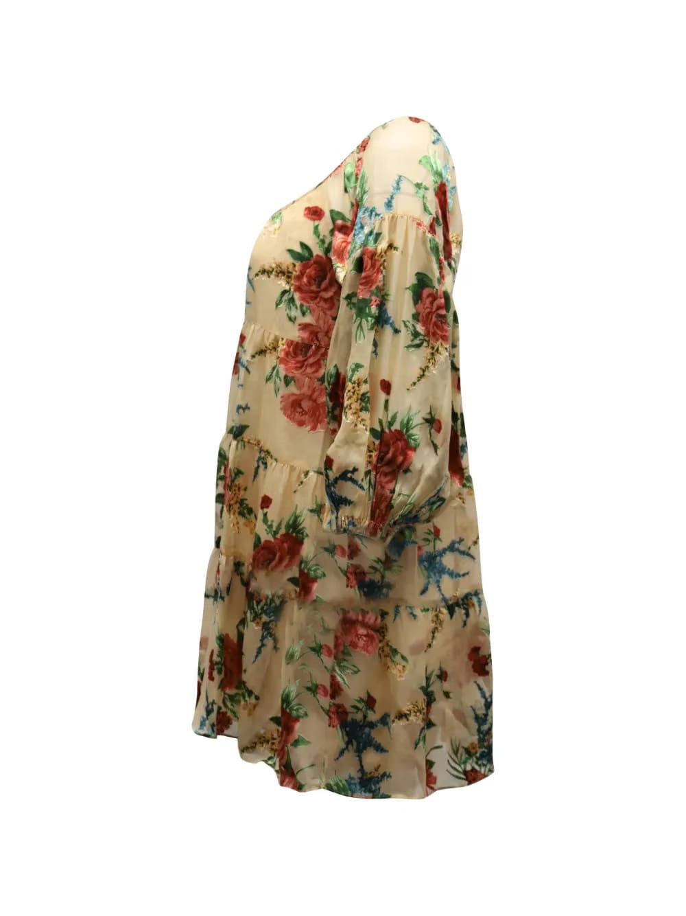puff-sleeved floral-print dress