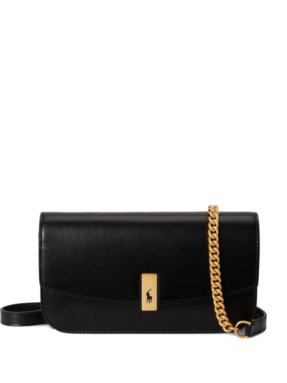 chain-link leather wallet on strap