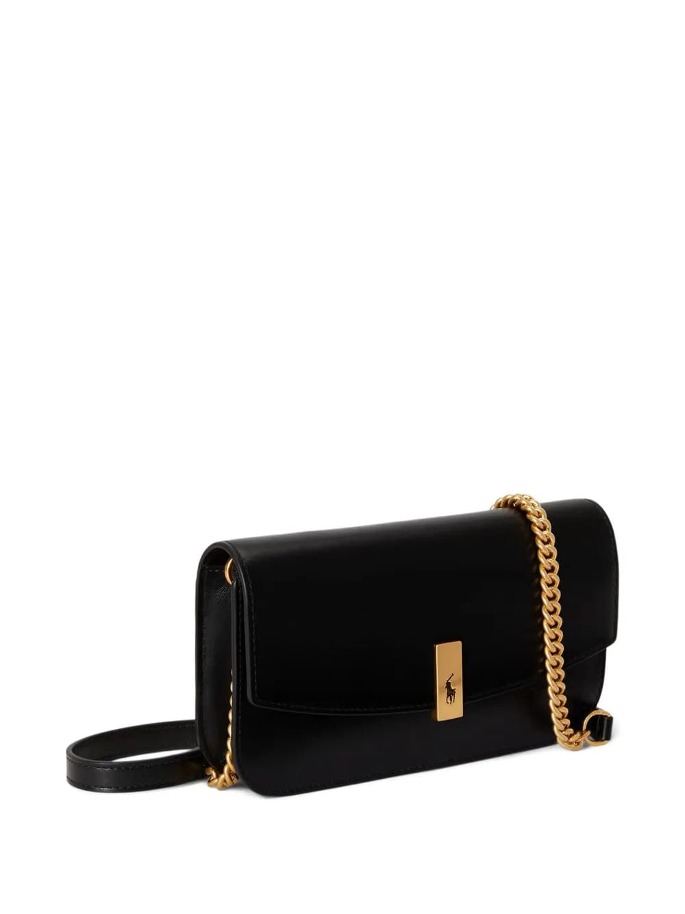 chain-link leather wallet on strap