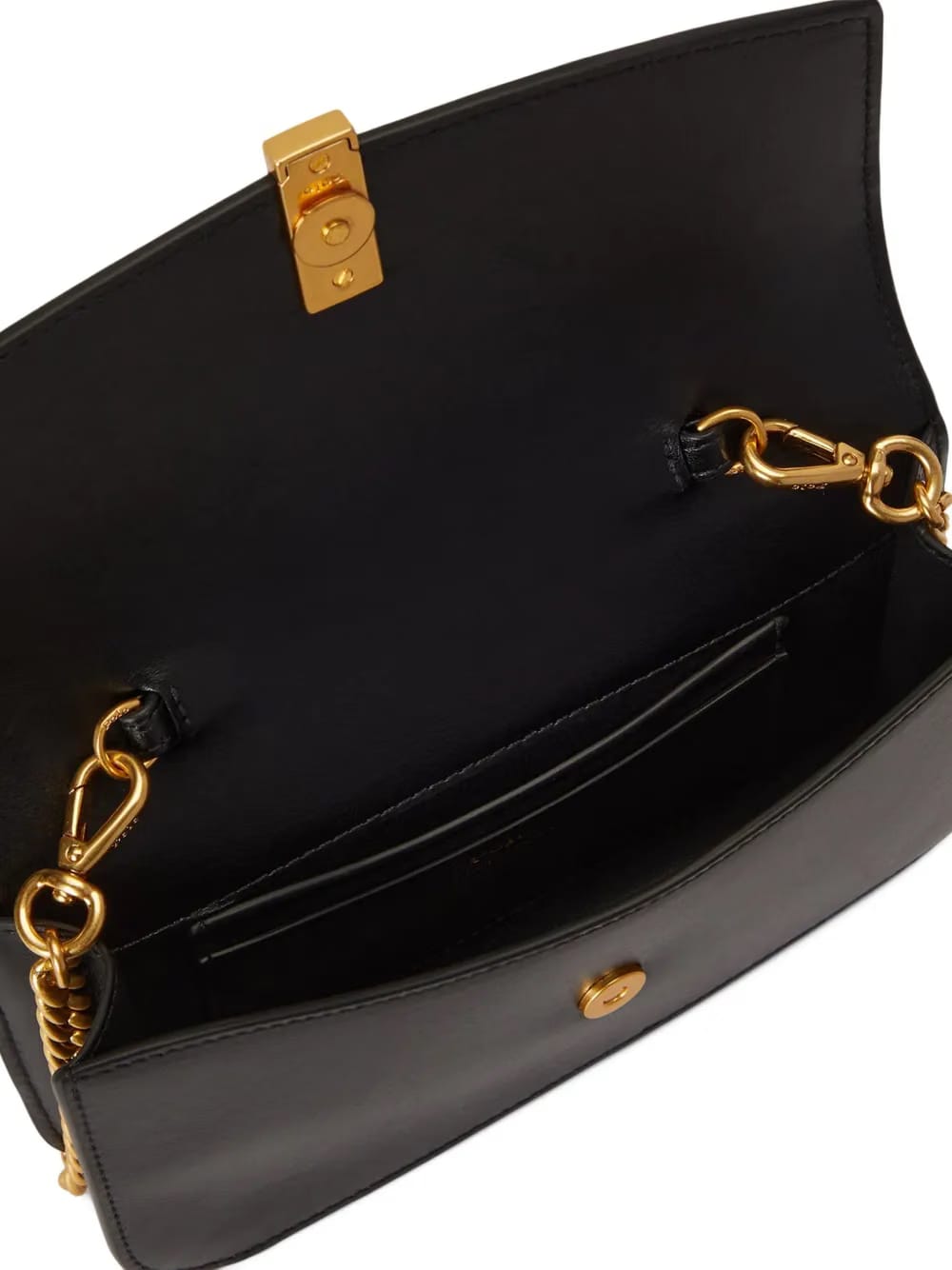 chain-link leather wallet on strap