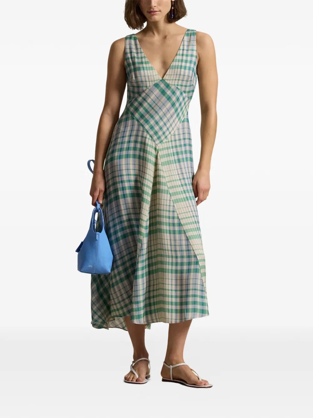 plaid paneled A-line dress