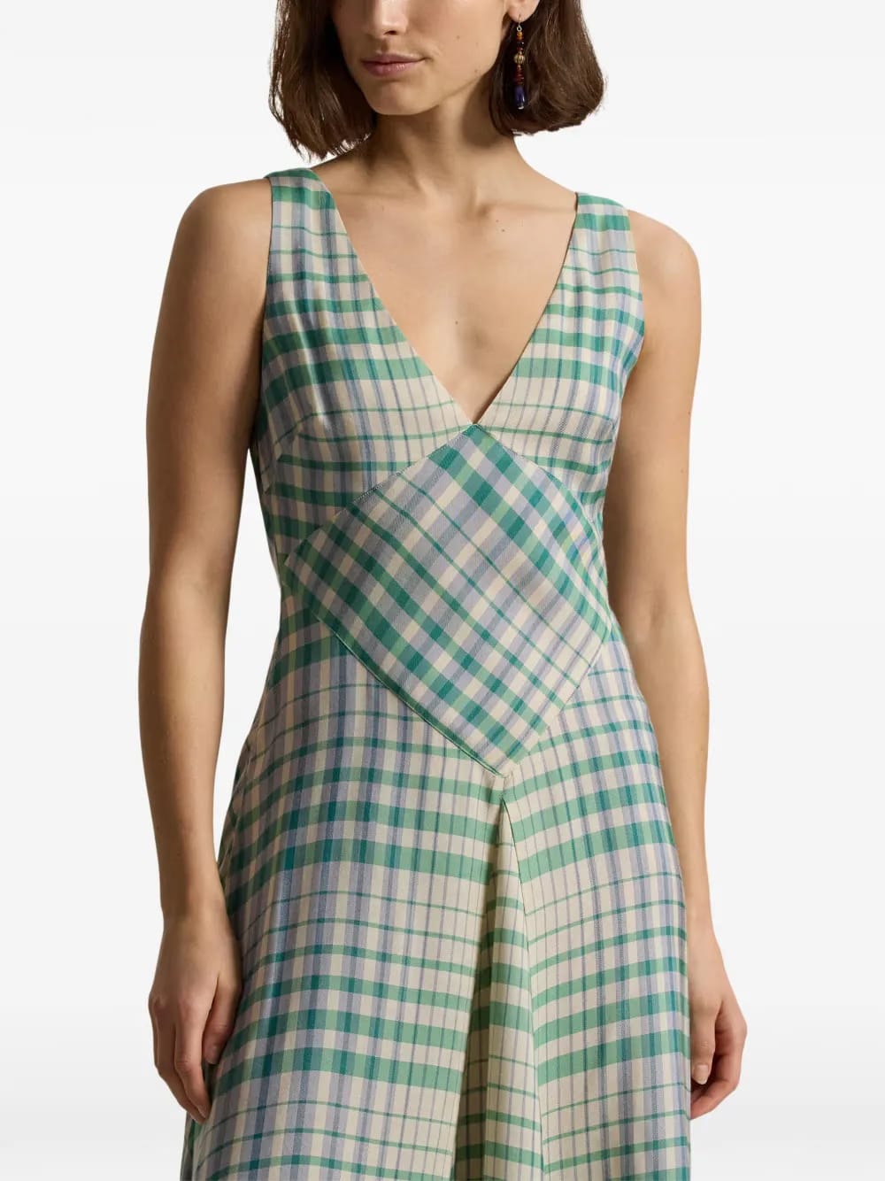 plaid paneled A-line dress