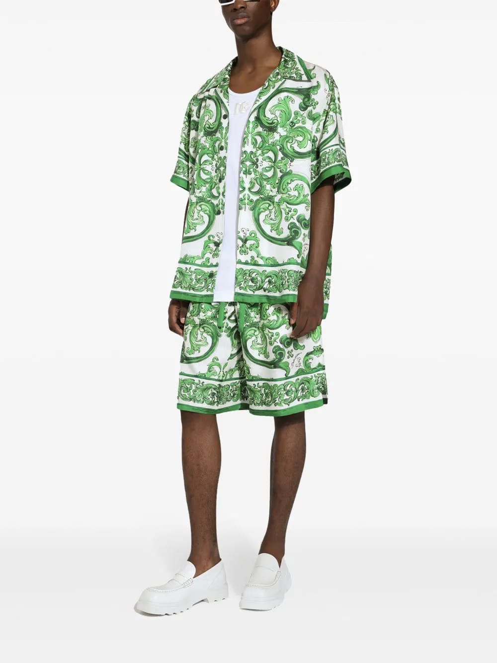Majolica-print silk shorts