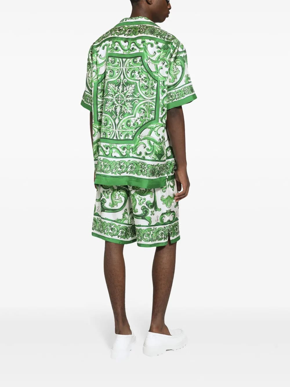 Majolica-print silk shorts
