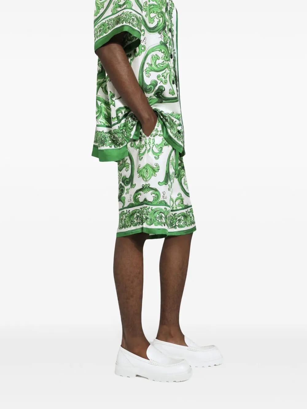 Majolica-print silk shorts
