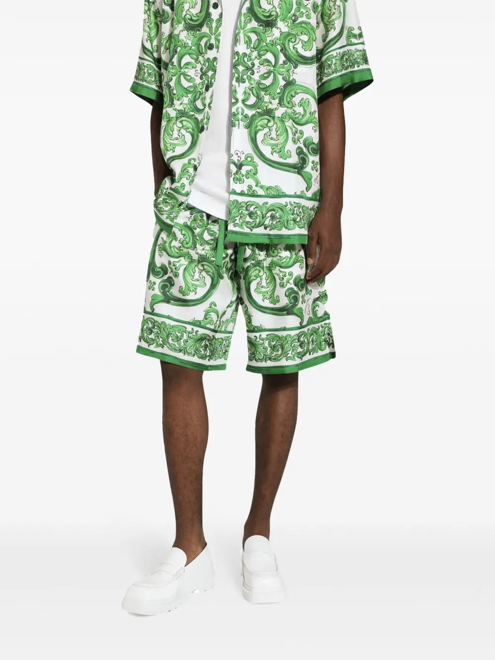 Majolica-print silk shorts
