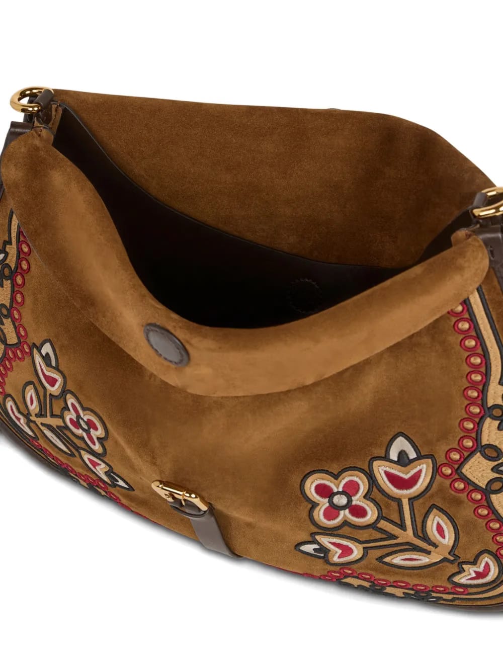 Pony embroidery suede maxi shoulder bag
