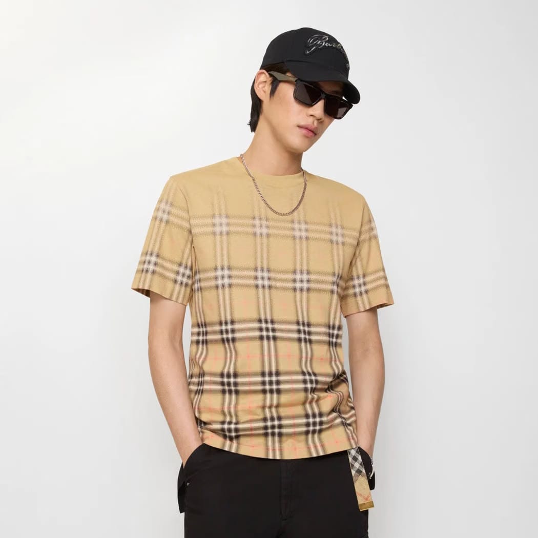 Gradient Check Cotton T-shirt