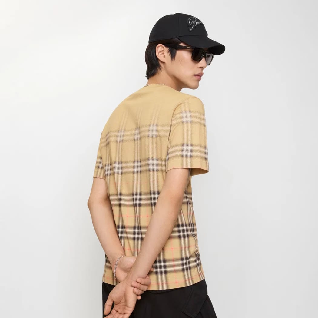 Gradient Check Cotton T-shirt