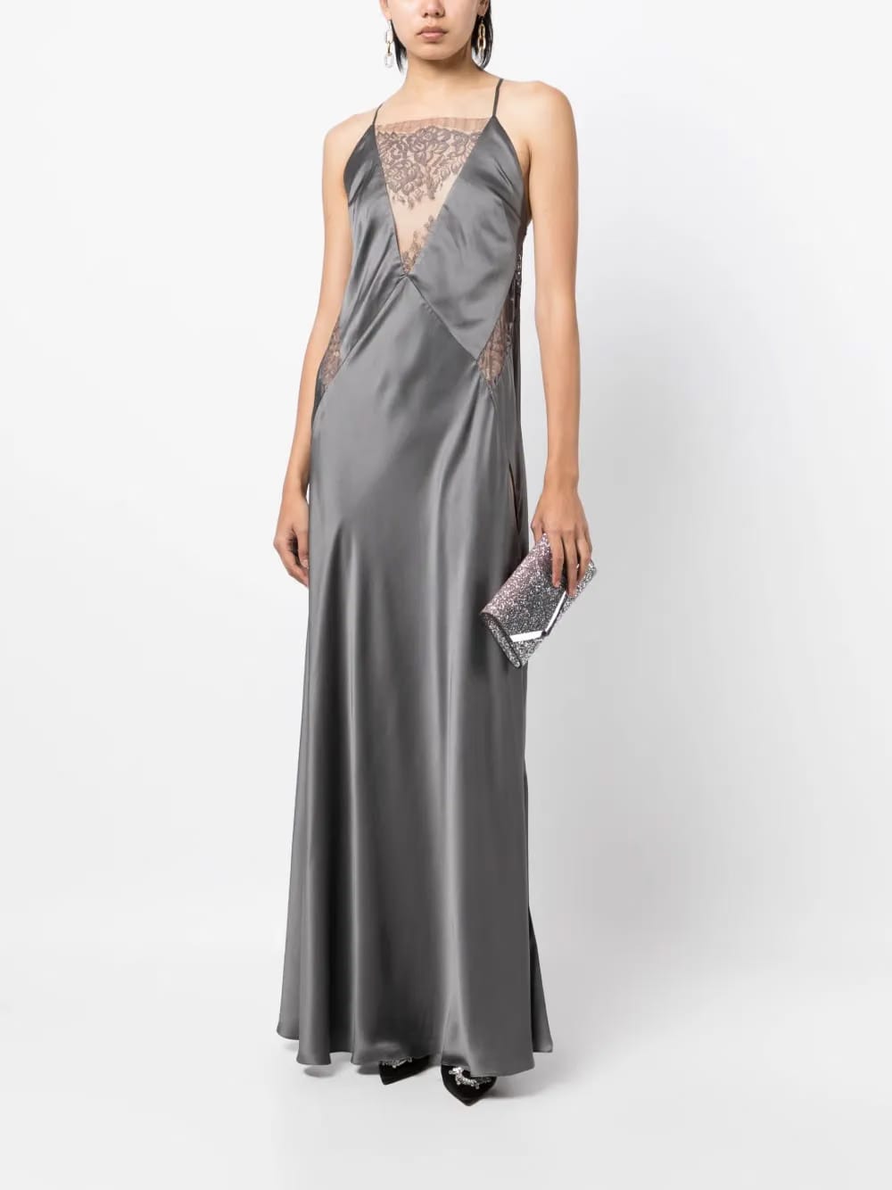 lace detail silk gown