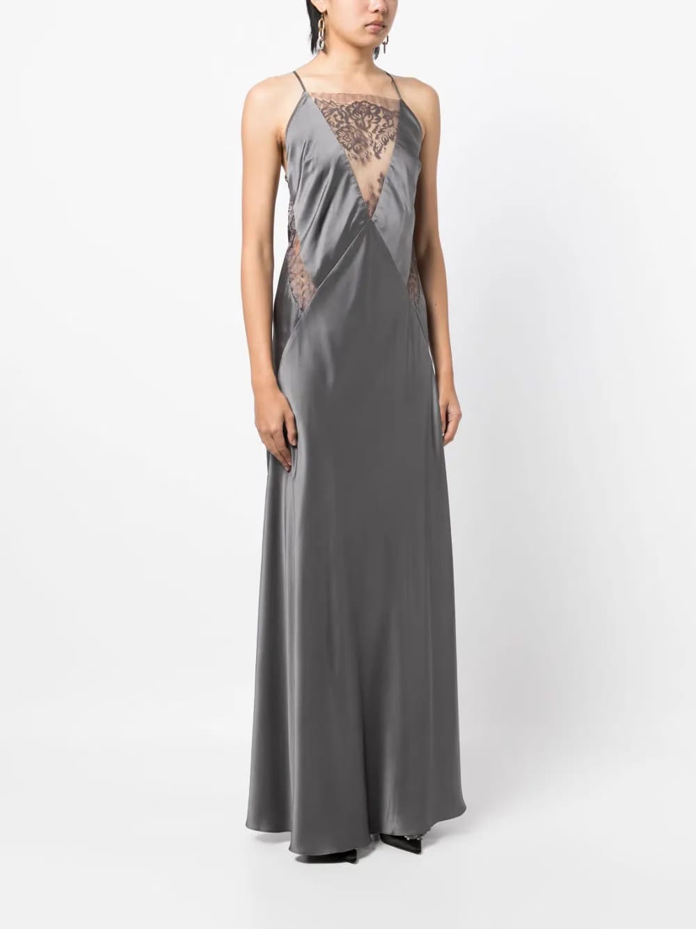 lace detail silk gown