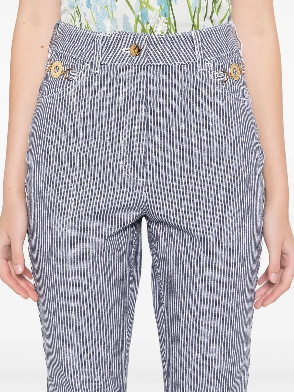 striped flared trousers