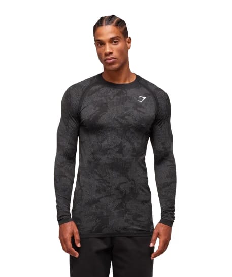 Gymshark Geo Seamless Long Sleeve T-Shirt Black/Charcoal Grey