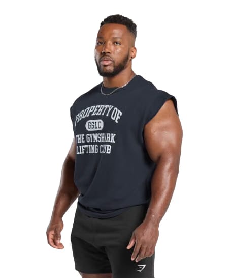 Gymshark Graphic Cut Off T-Shirt Heavy Blue