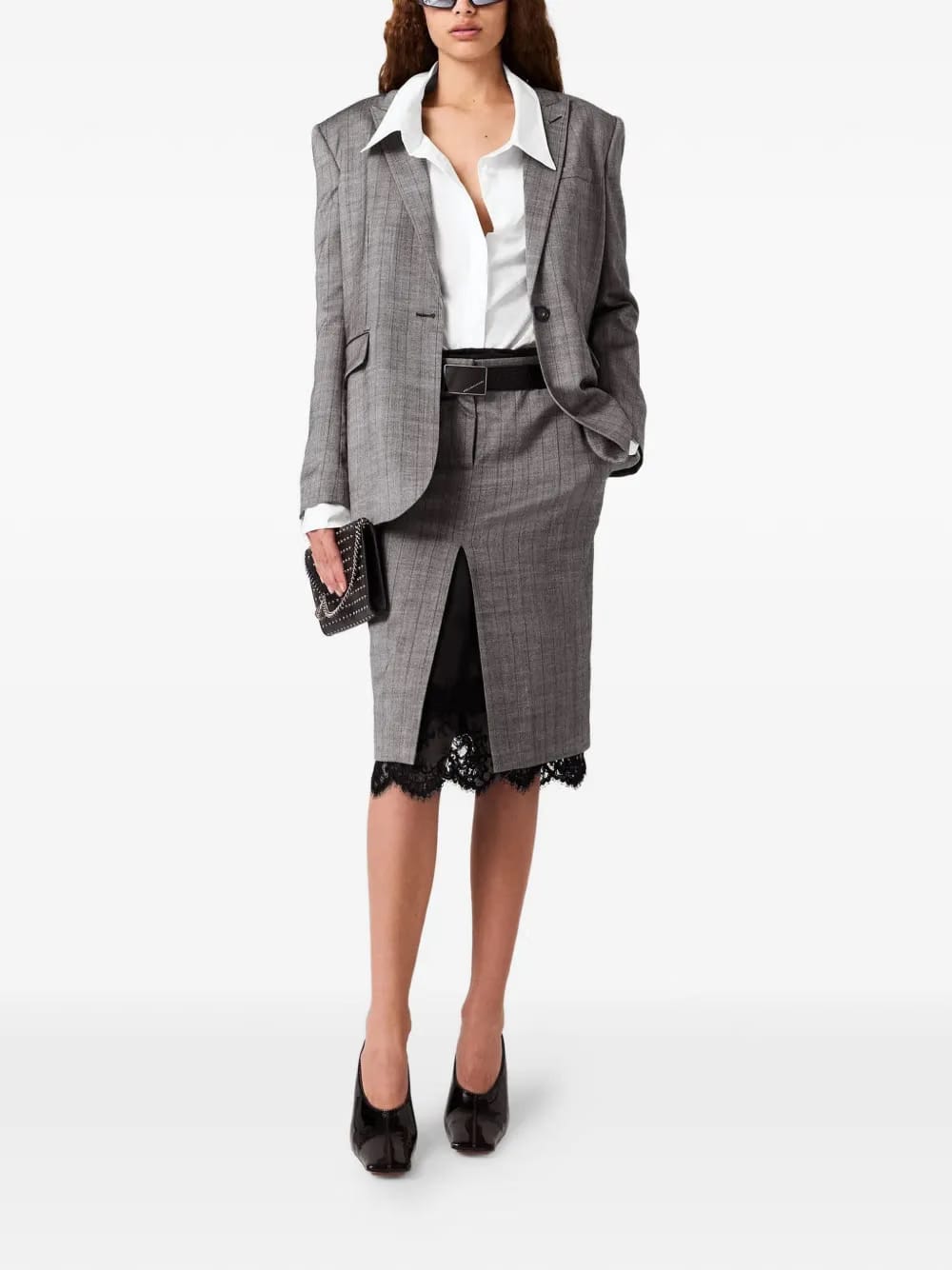 grisaille lace midi skirt