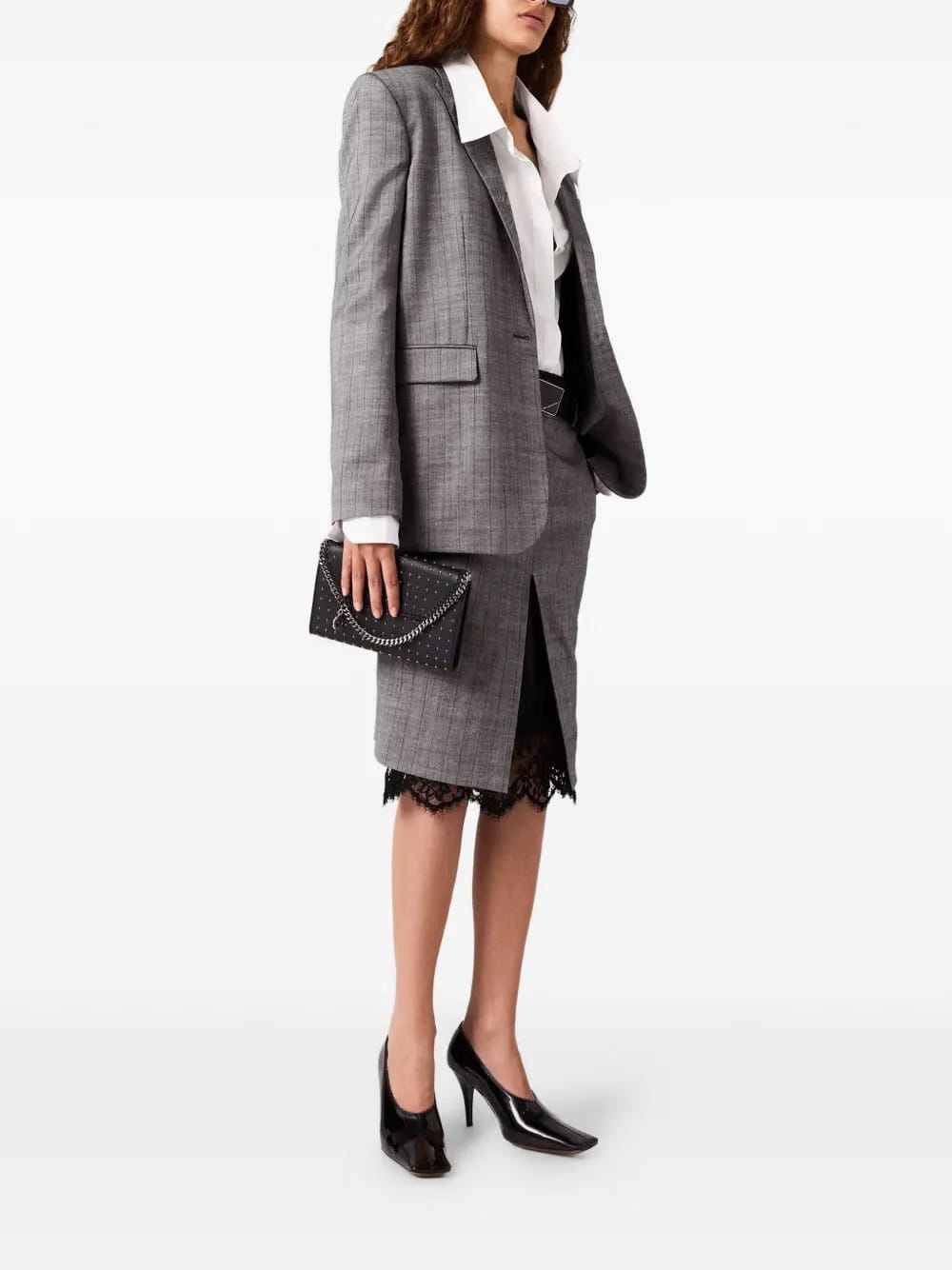 grisaille lace midi skirt
