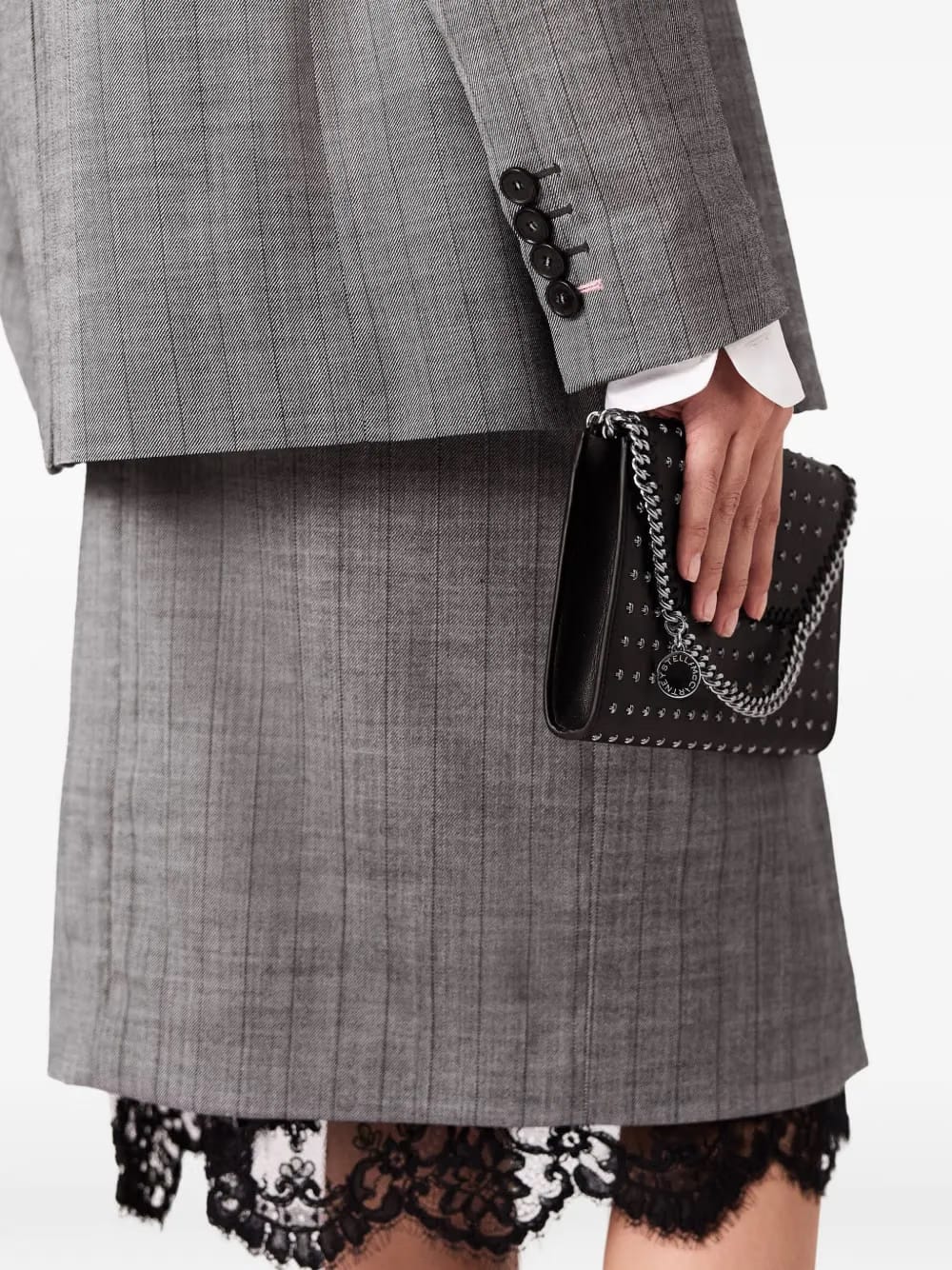 grisaille lace midi skirt