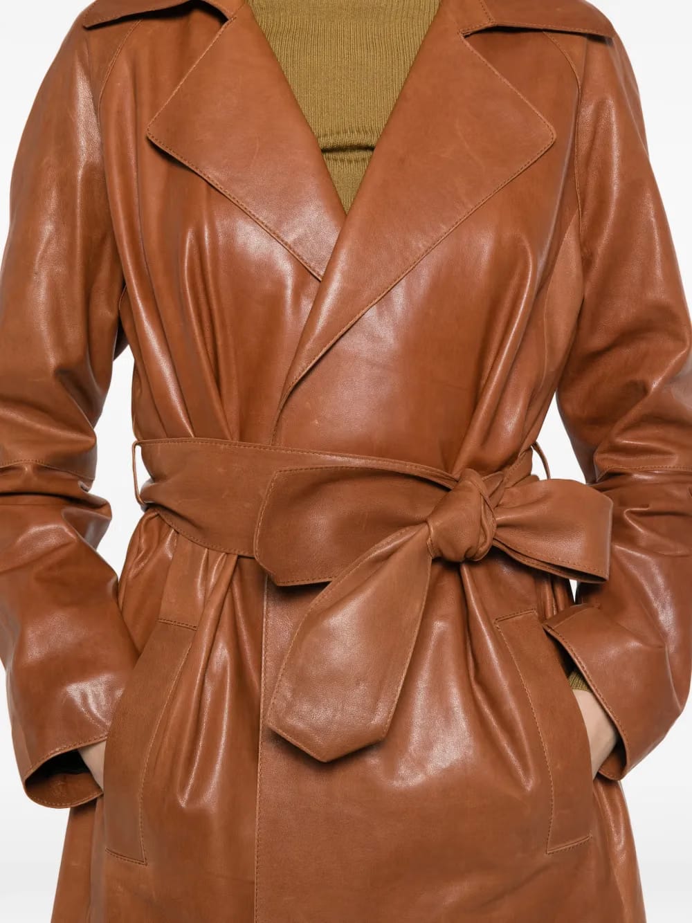 belted leather coat