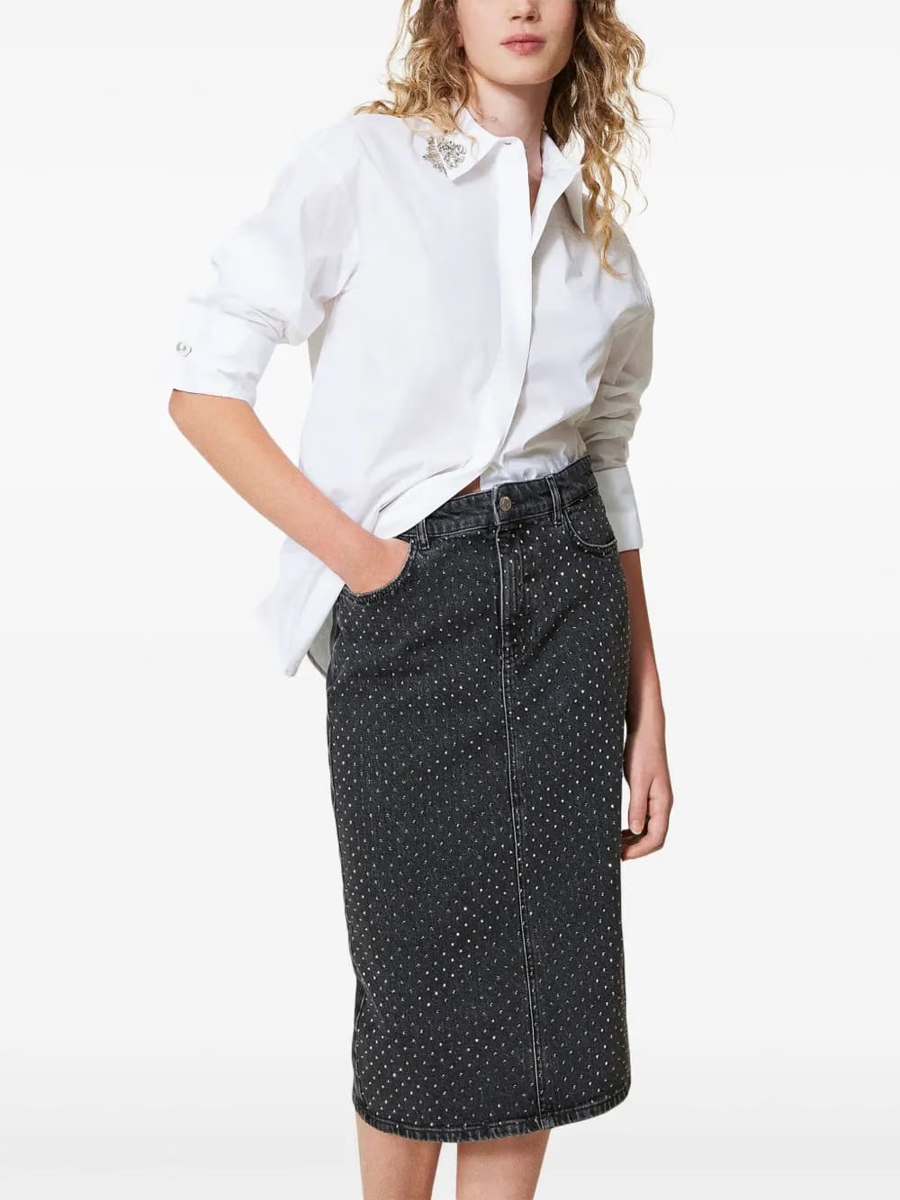crystal-embellished midi skirt