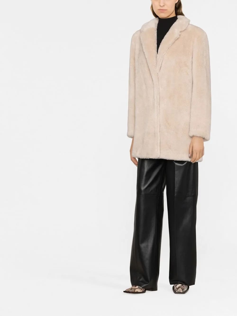 shearling-trim single-breasted coat