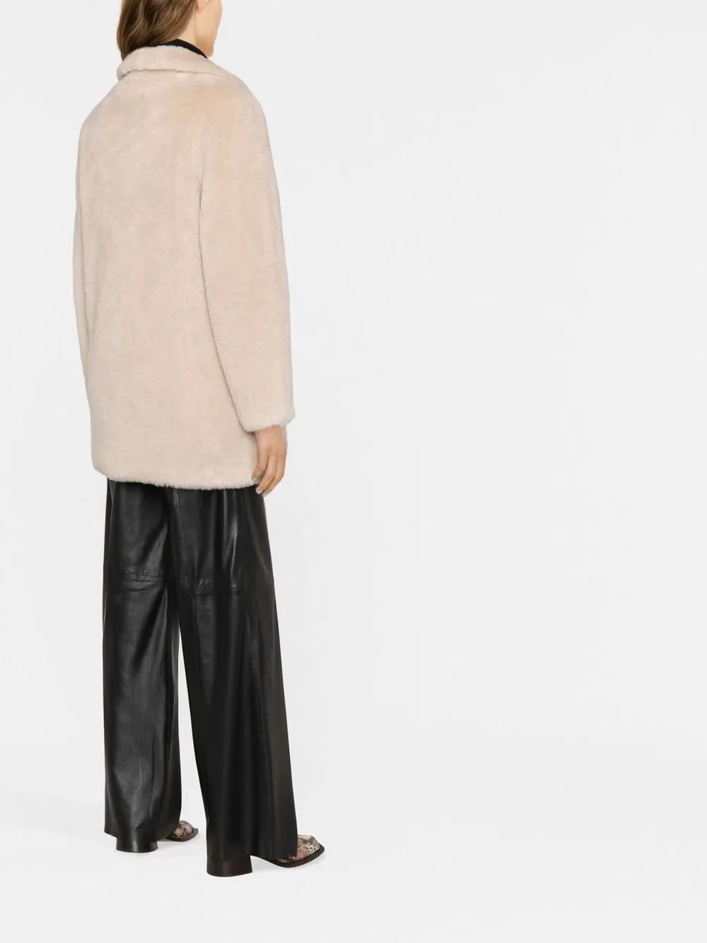 shearling-trim single-breasted coat