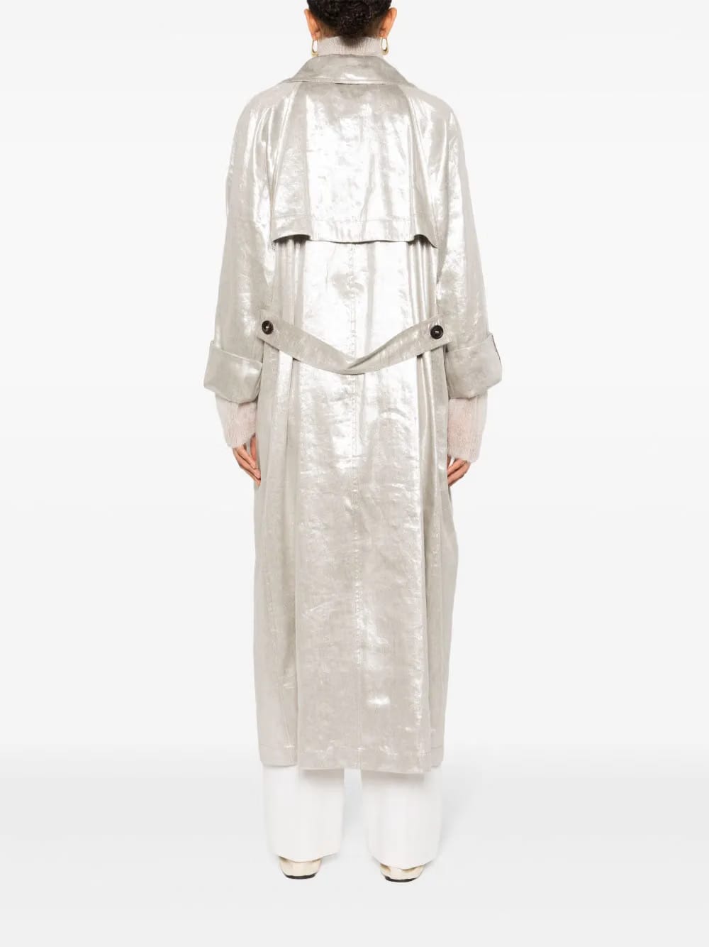 metallic-finish trench coat