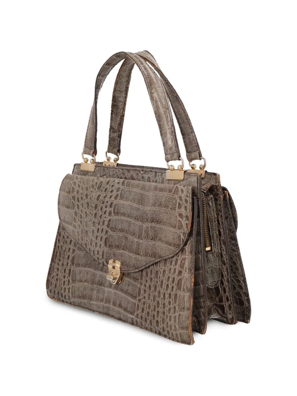 crocodile-embossed top handle bag