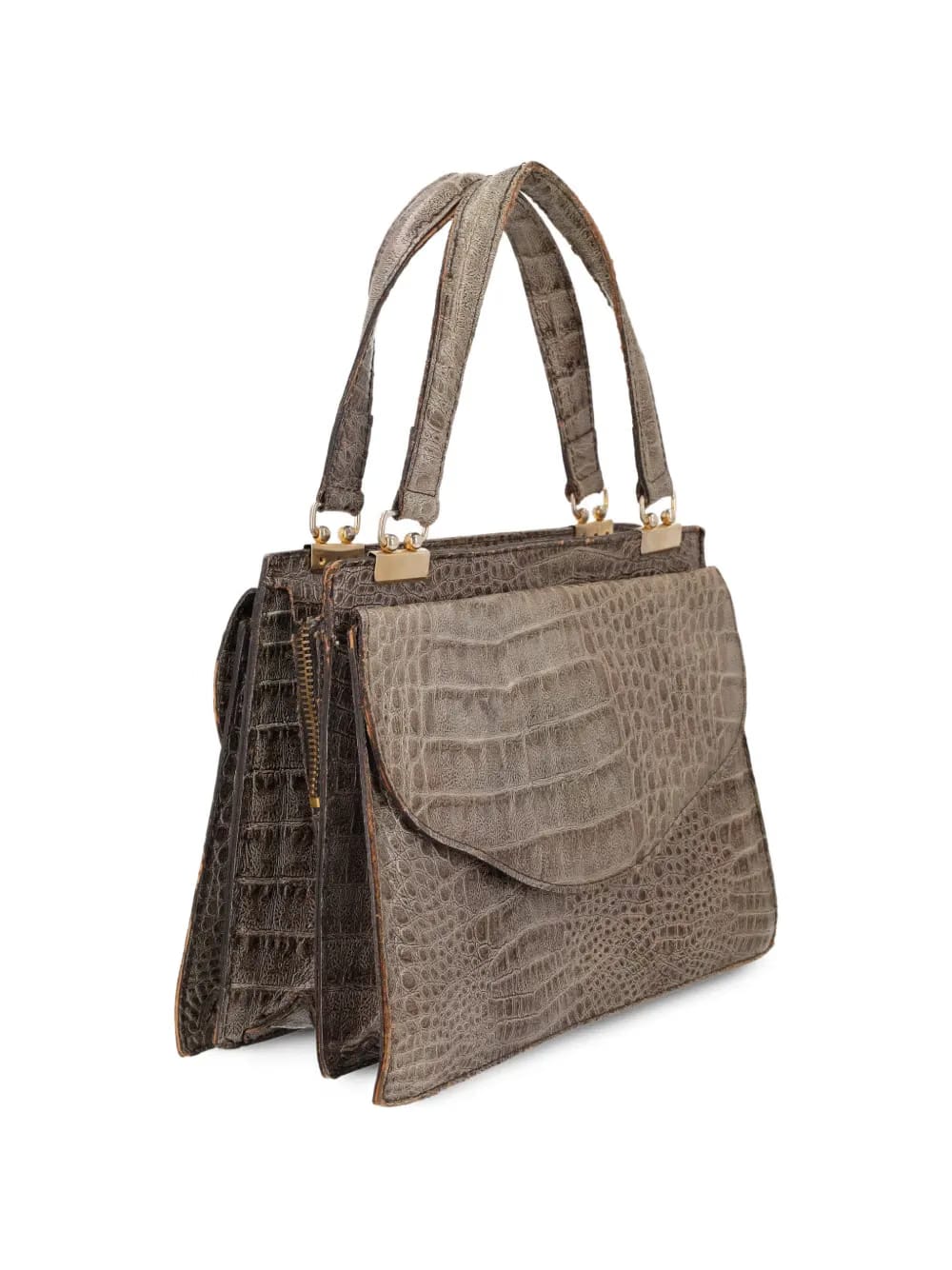crocodile-embossed top handle bag