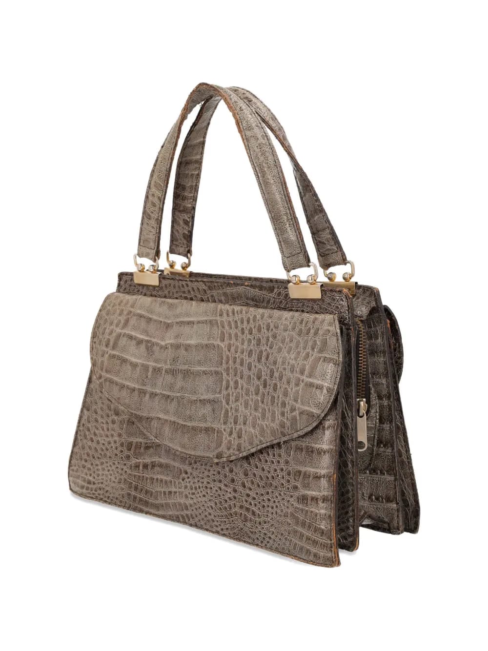crocodile-embossed top handle bag