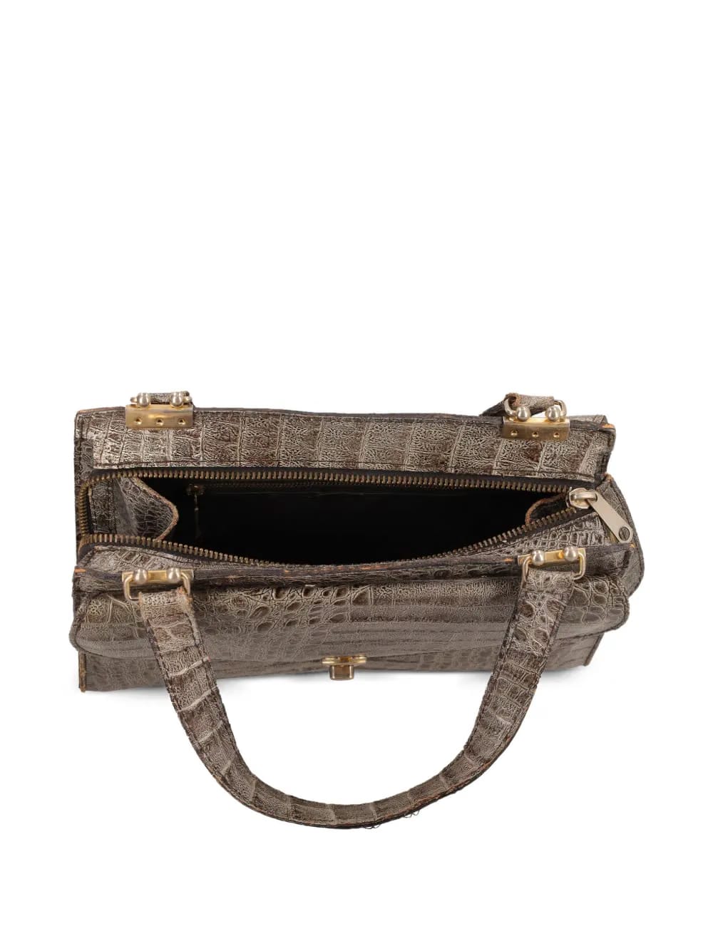 crocodile-embossed top handle bag
