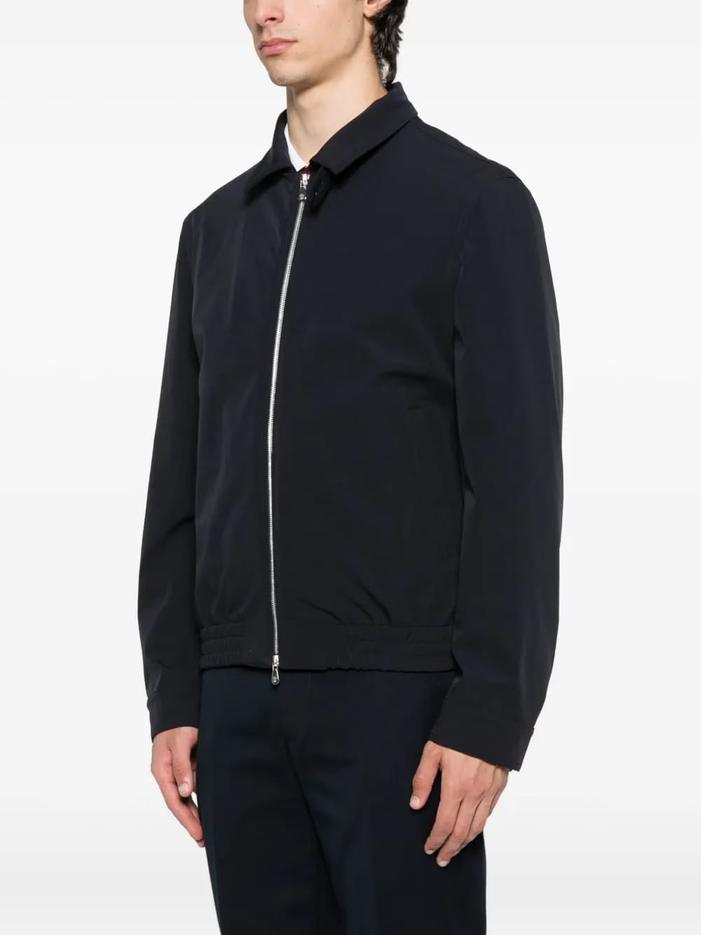 zip-fastening elasticated-hem bomber jacket