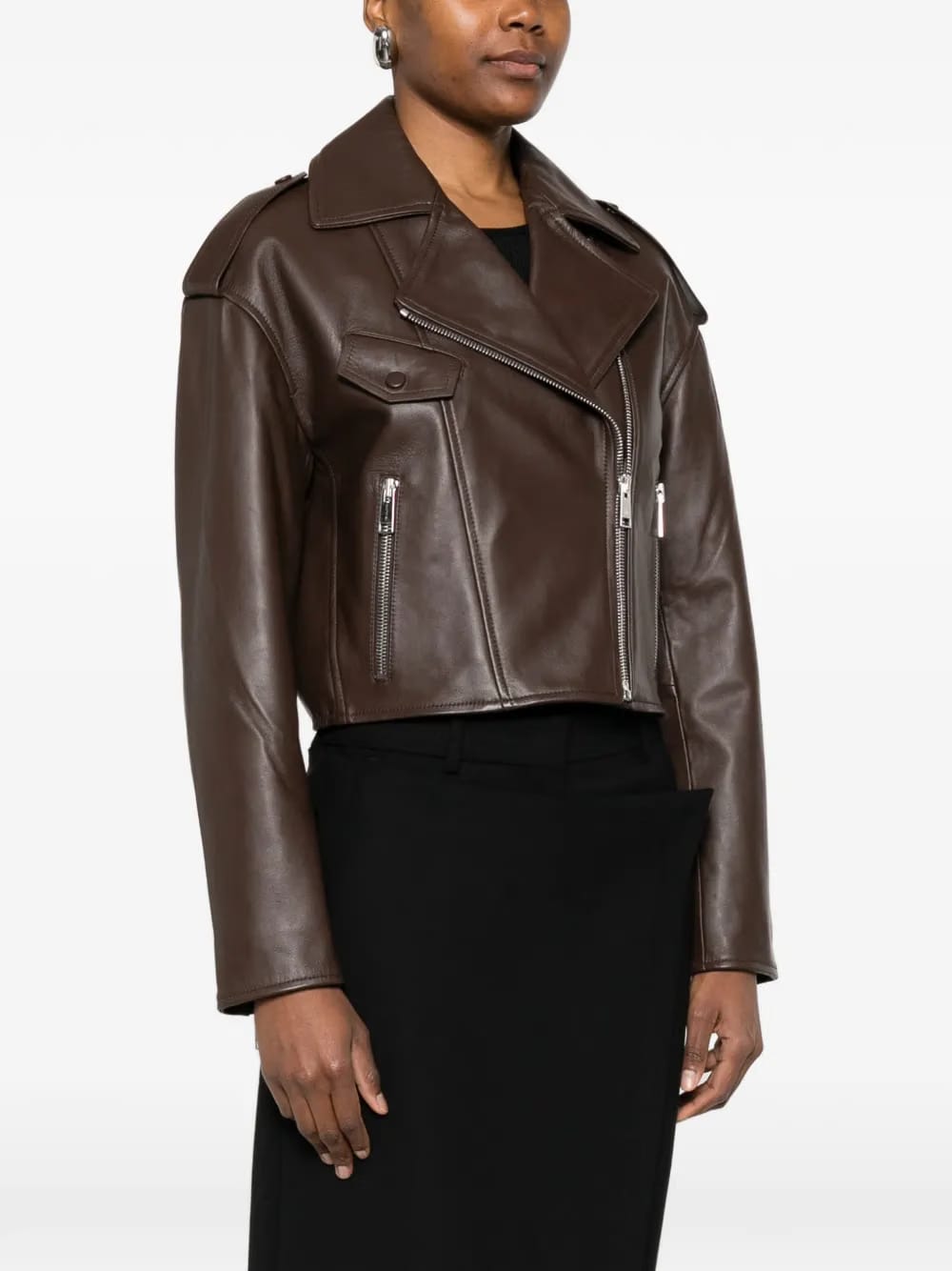 zip-fastening leather jacket