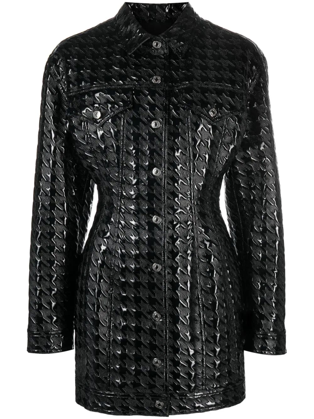 embossed-pattern faux-leather shirt jacket