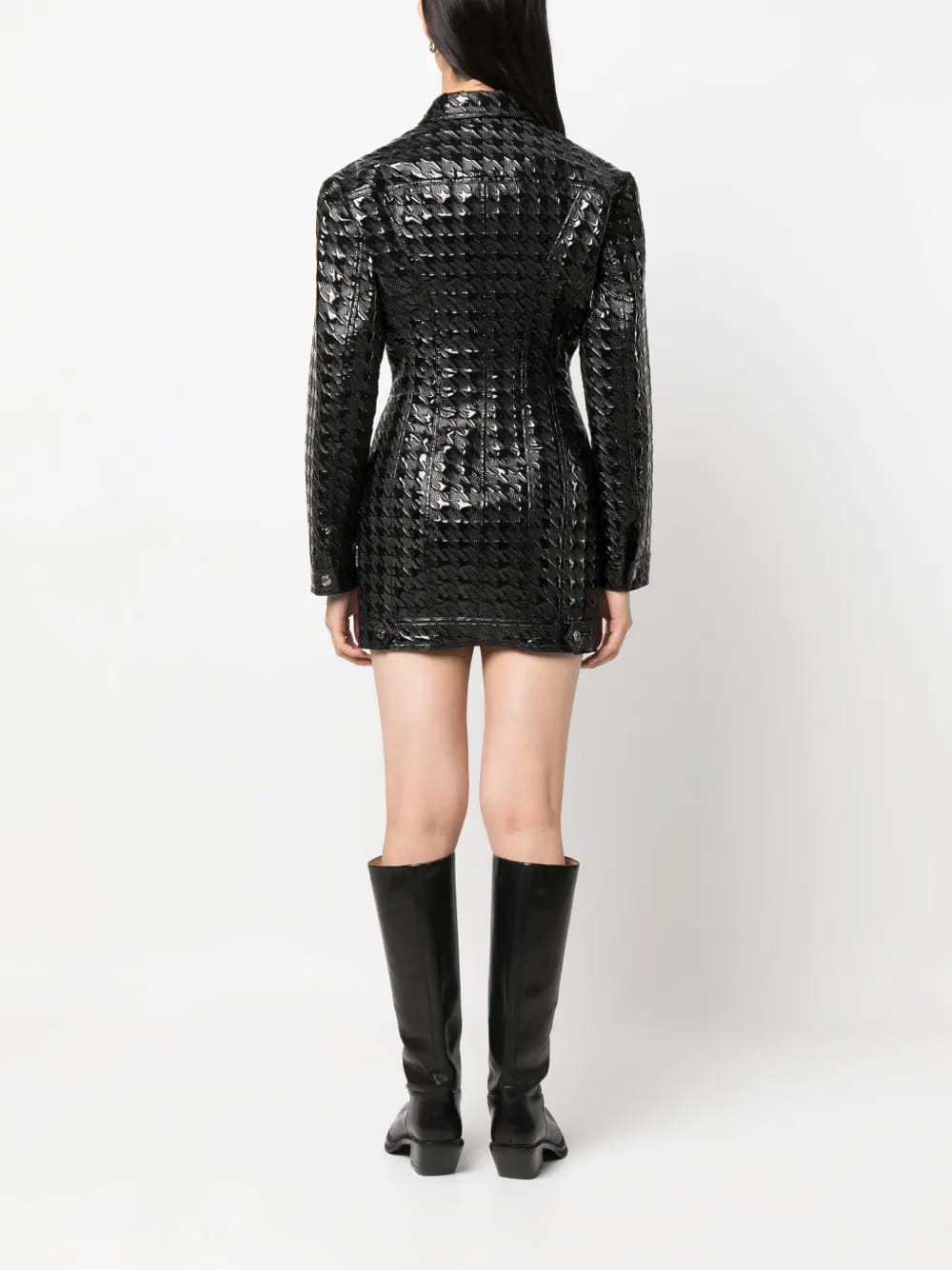 embossed-pattern faux-leather shirt jacket