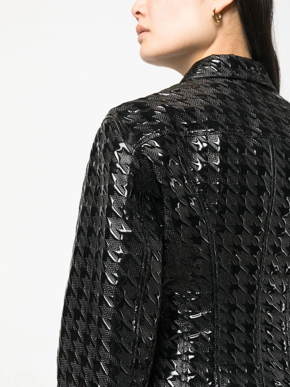 embossed-pattern faux-leather shirt jacket