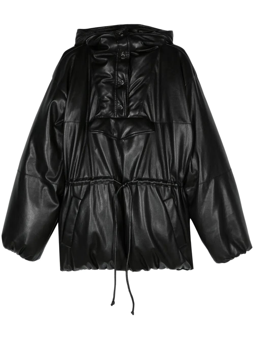 faux-leather hooded puffer coat
