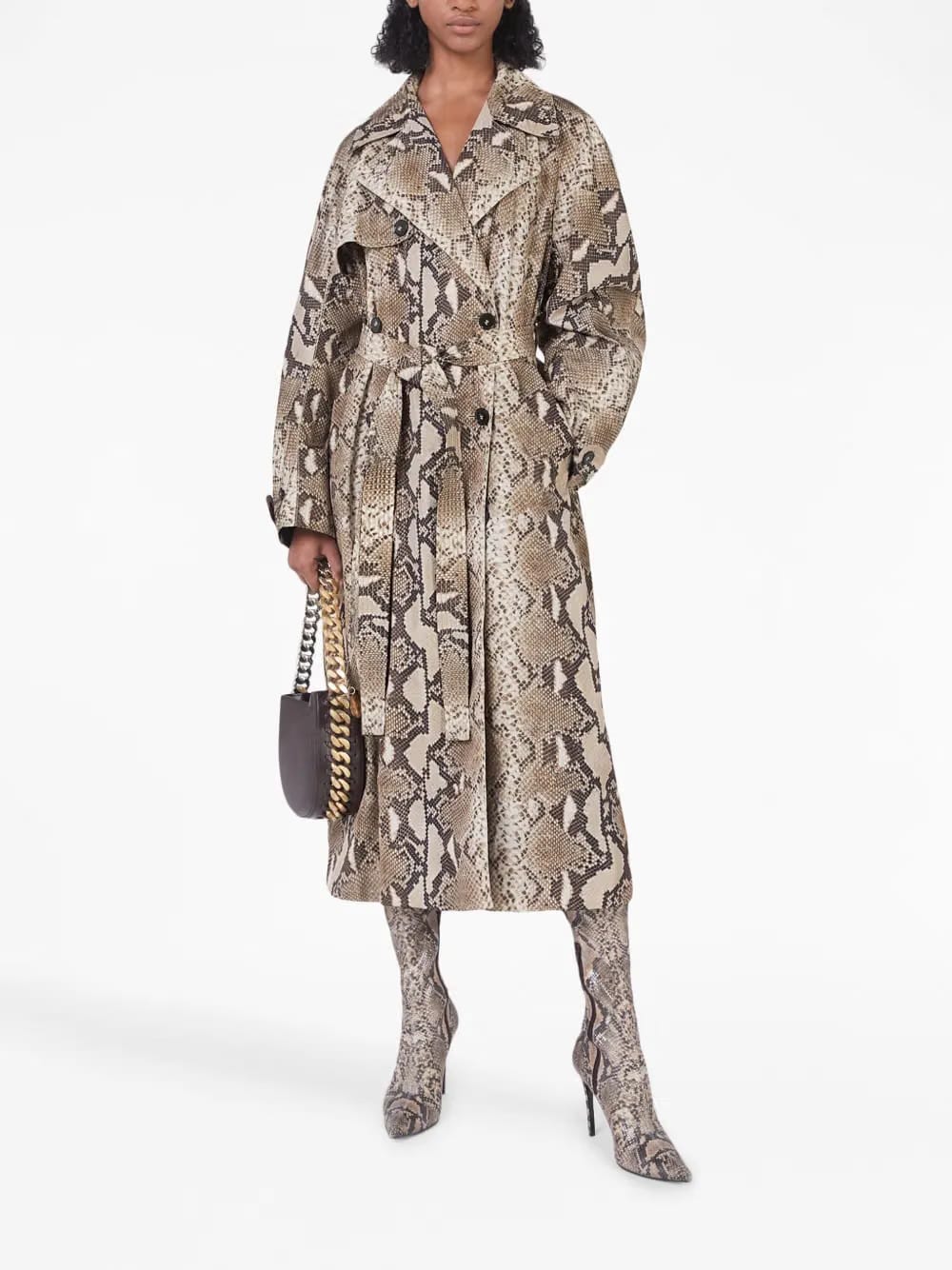 python-print belted trench